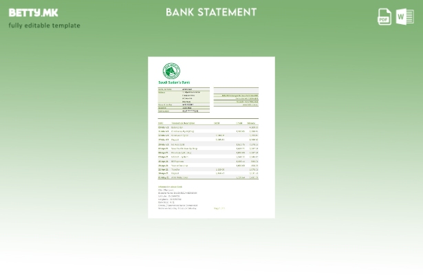 модерен стил Судан Саудиски Судански банкарски извод шаблон ексел